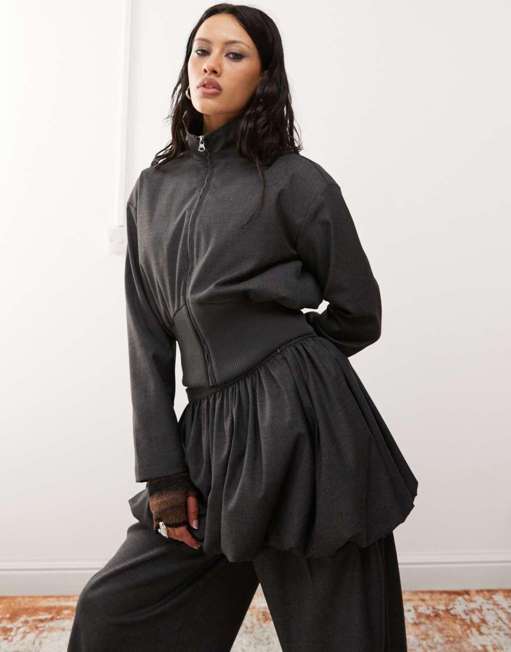 COLLUSION tailored bubble hem skirt in charcoal - part of a set Product Image