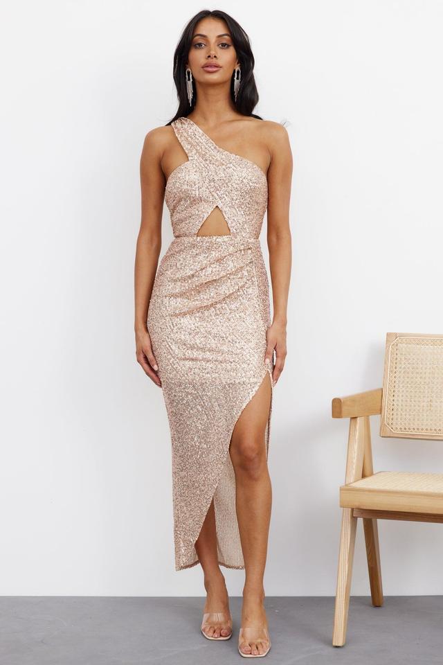 Like A Feather Midi Dress Rose Gold Sequin Product Image