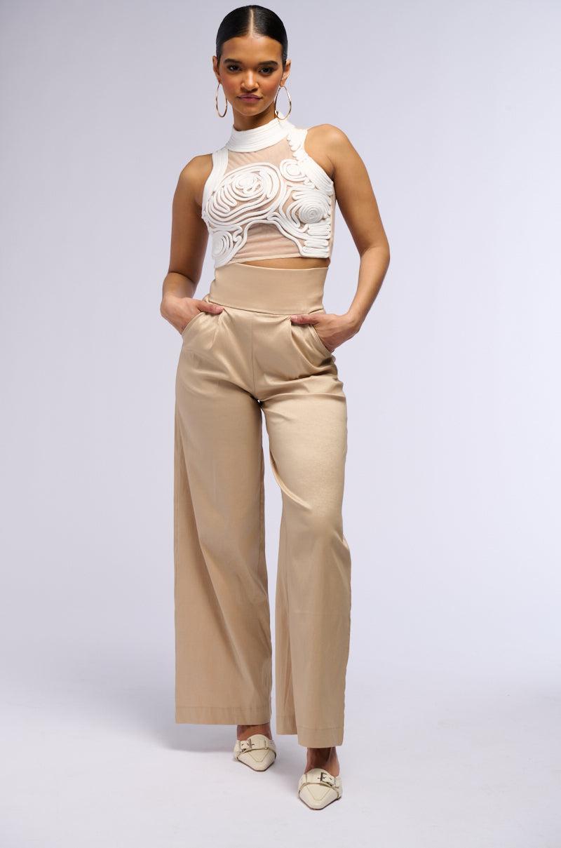 BIG BOOTY HIGH WAIST WIDE LEG TROUSER IN TAUPE Product Image