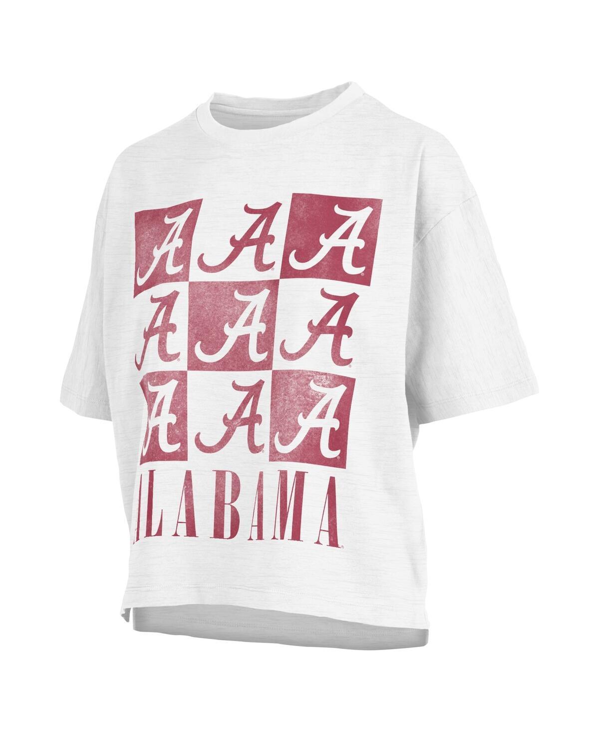 Womens Pressbox White Distressed Alabama Crimson Tide Motley Crew Andy Waist Length Oversized T-shirt Product Image