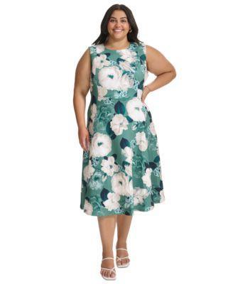 Plus Size Floral Jewel-Neck Sleeveless Dress Product Image