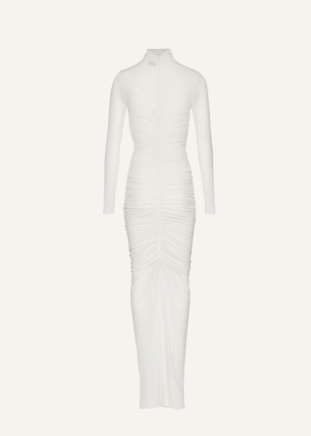 High-neck ruched maxi dress in cream Product Image