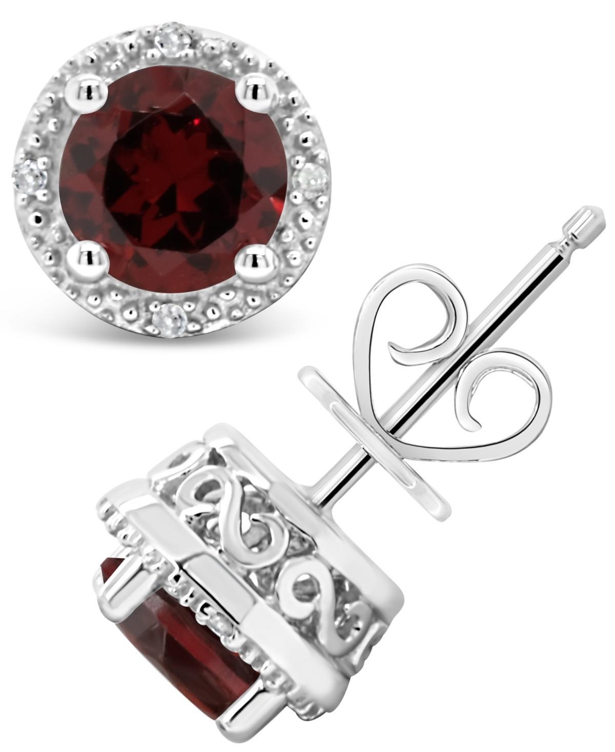 Celebration Gems Sterling Silver Garnet and Diamond Accent Frame Stud Earrings, Womens Product Image