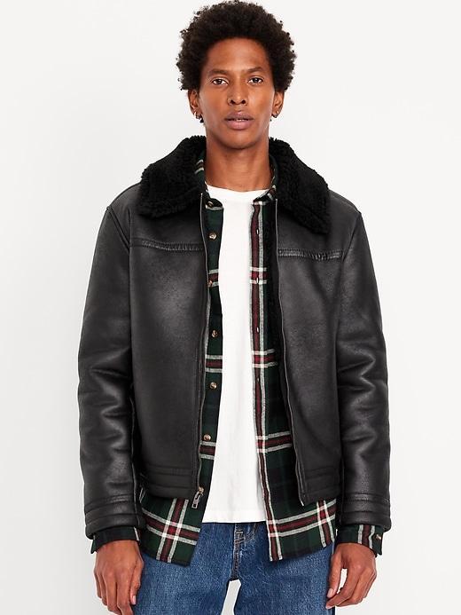 Faux-Leather Aviator Jacket Product Image