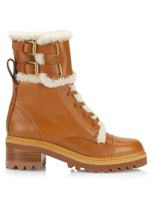 Womens Mallory Shearling-Trimmed Leather Lace-Up Boots Product Image