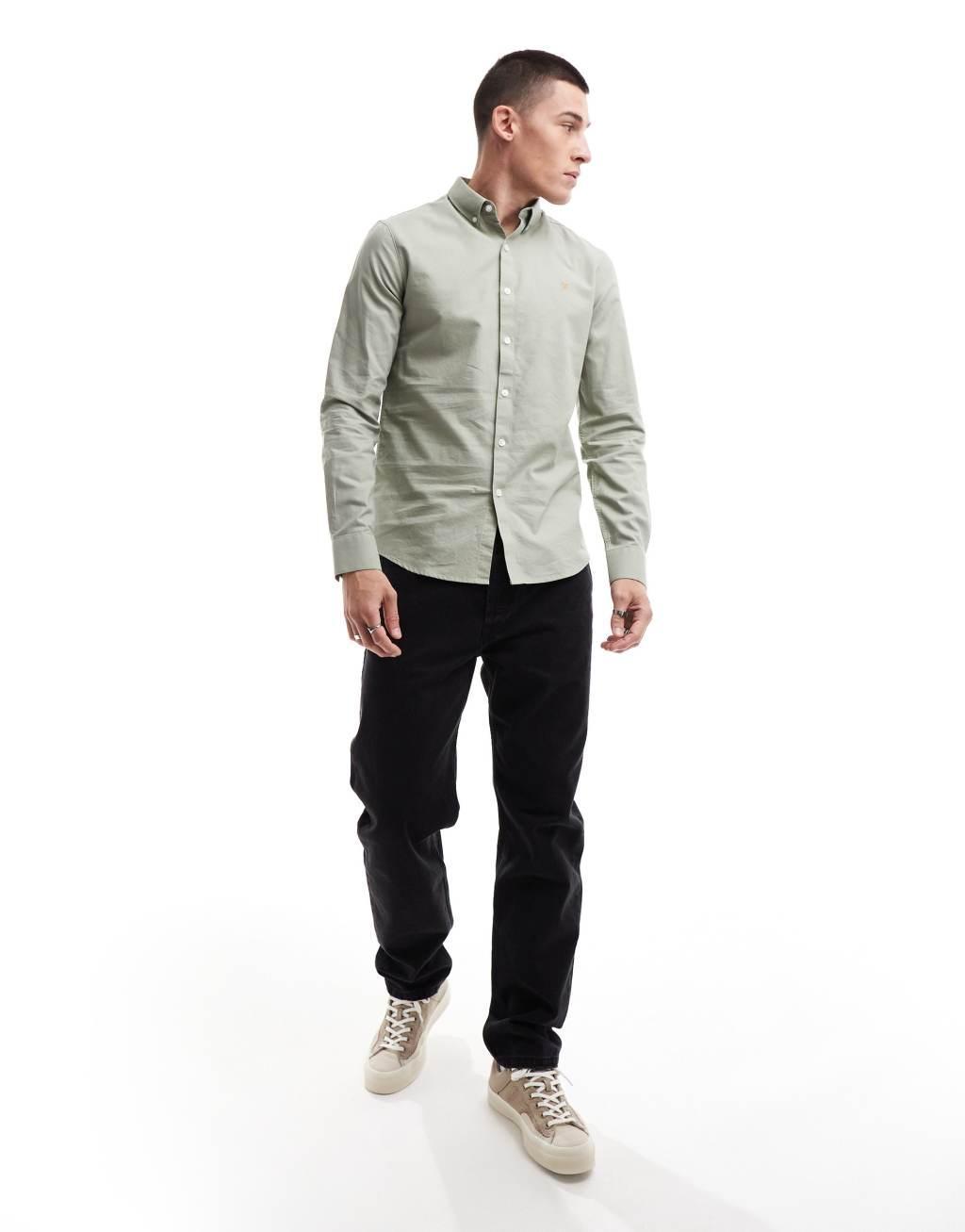 Farah Brewer slim fit long sleeve shirt in green  Product Image