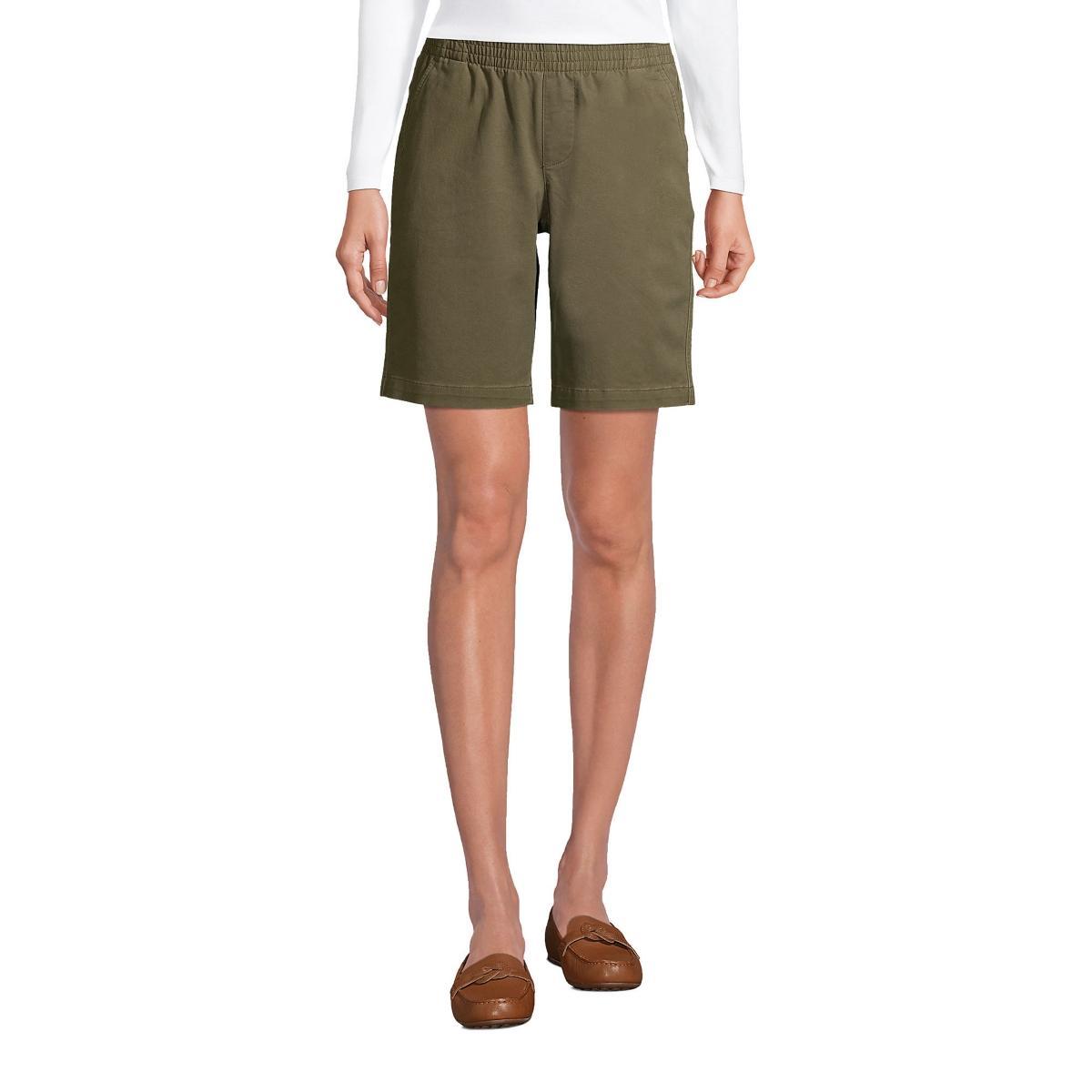 Womens Lands End Pull-On Chino Bermuda Shorts Green Moss Product Image