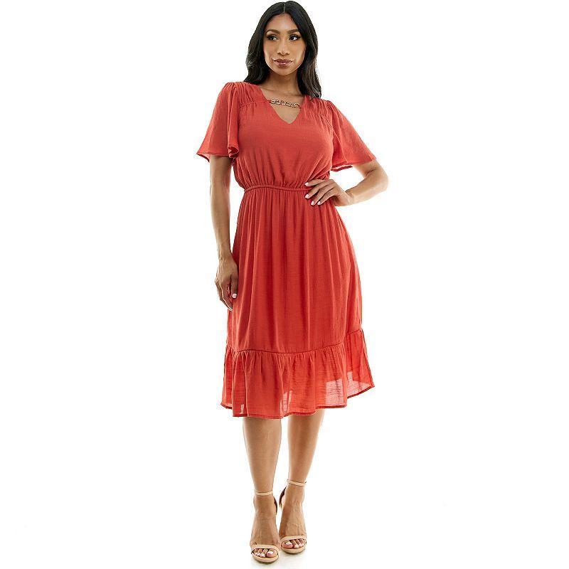 Womens Luxology Smocked-Waist Flutter Sleeve Midi Dress Red Product Image