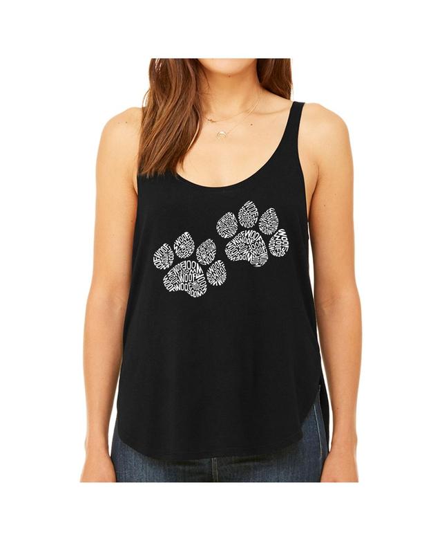 La Pop Art Womens Premium Word Art Flowy Tank Top- Woof Paw Prints Product Image