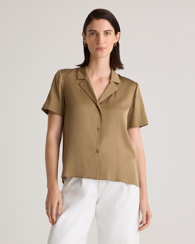 Washable Stretch Silk Short Sleeve Notch Collar Blouse Product Image