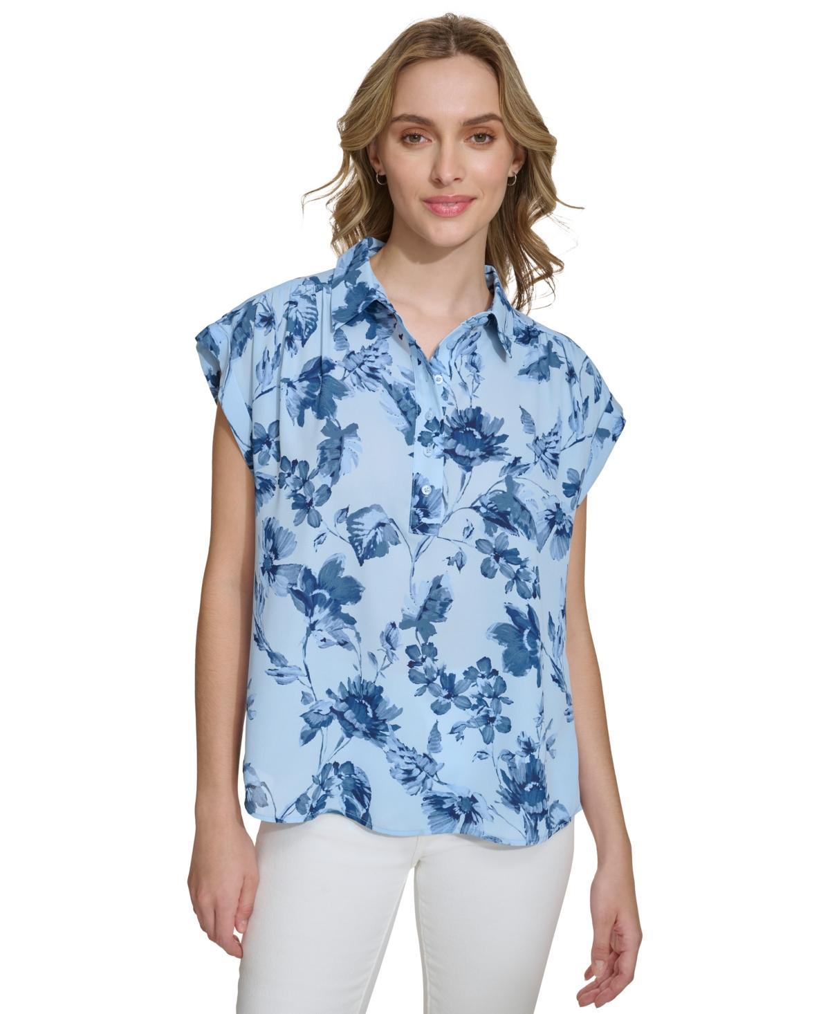 Women's Short-Sleeve Printed Button Front Shirt Product Image