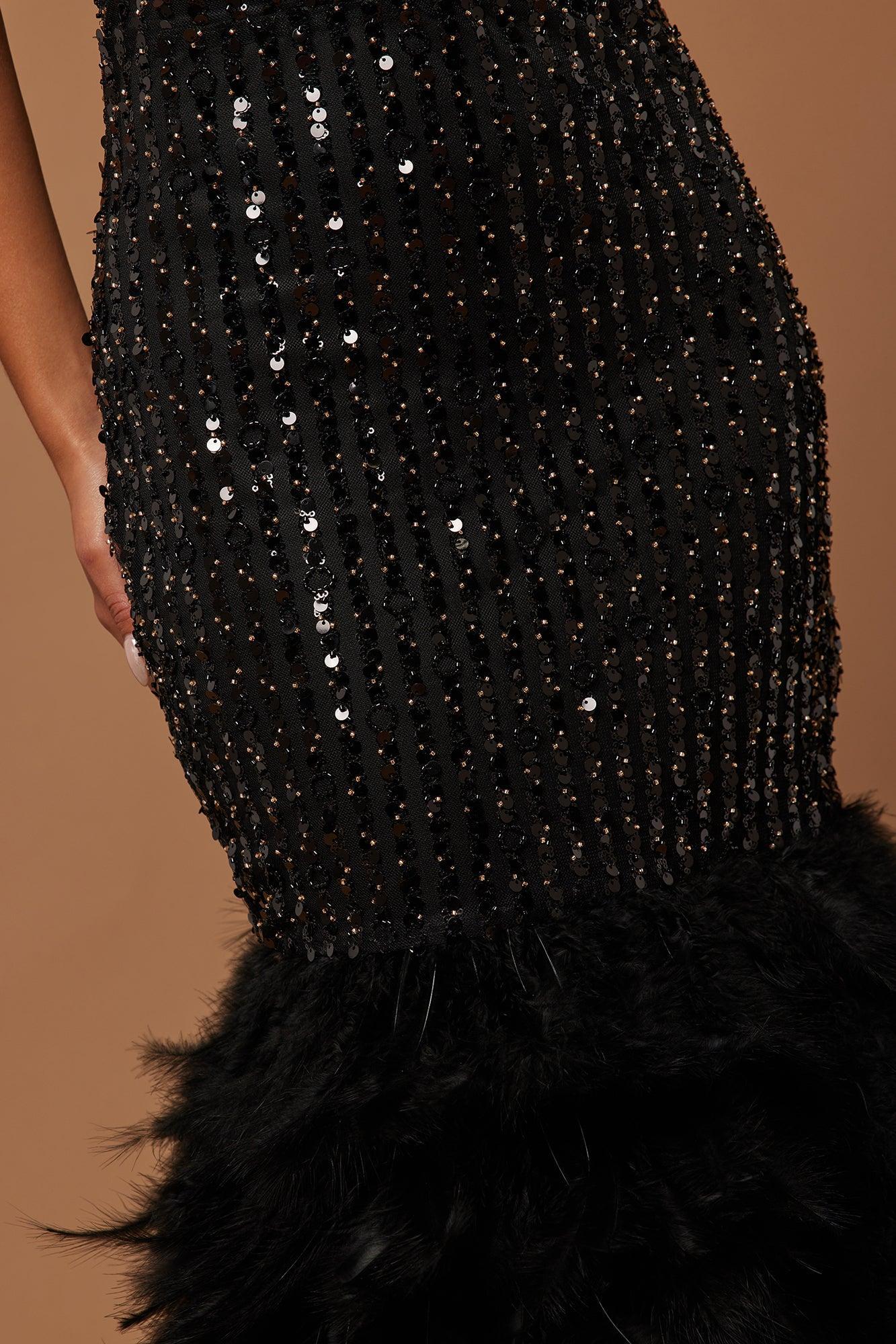 Ellie Embellished Feathered Gown - Black Product Image