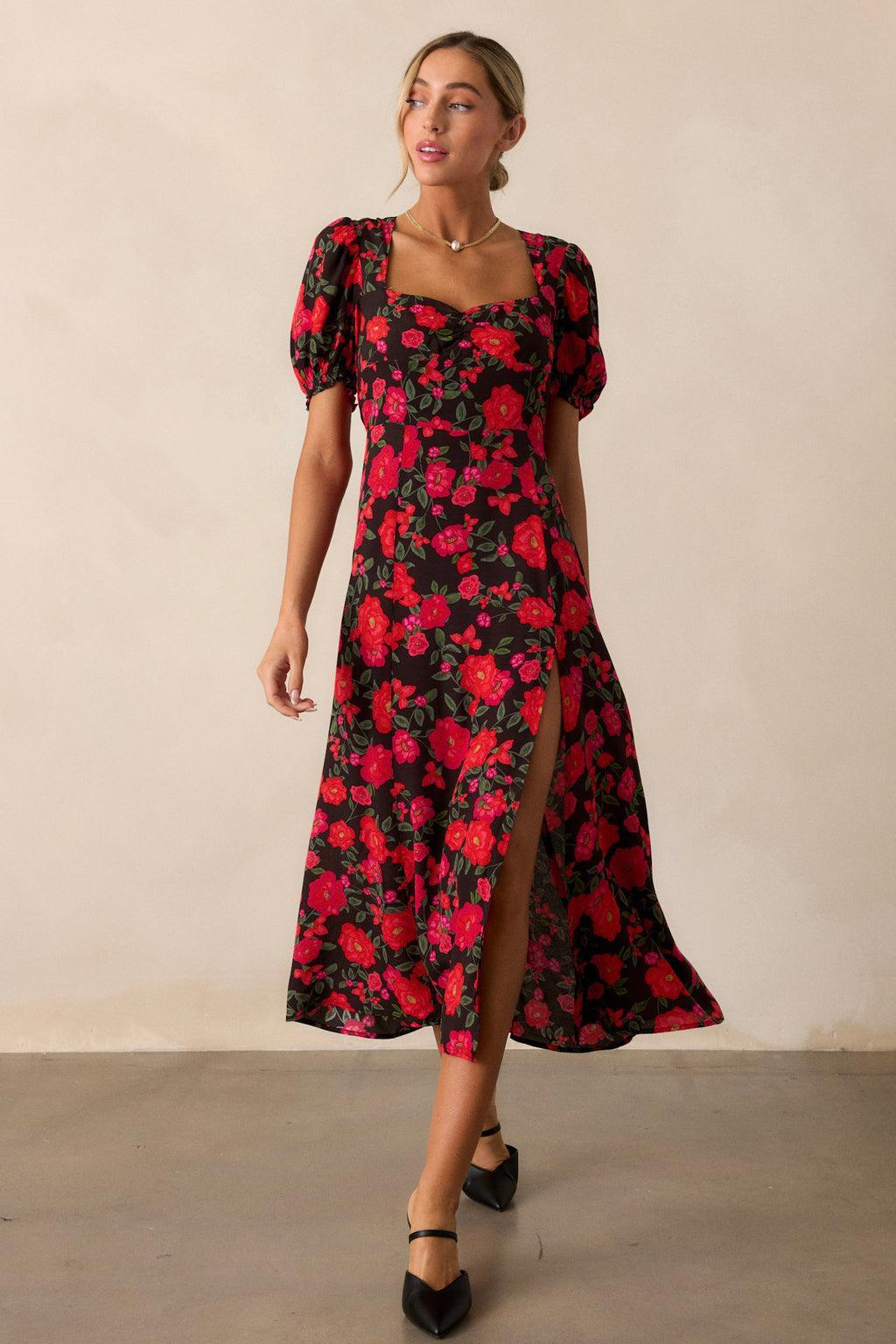 Canyon Echoes Black Floral Multi Midi Dress Product Image