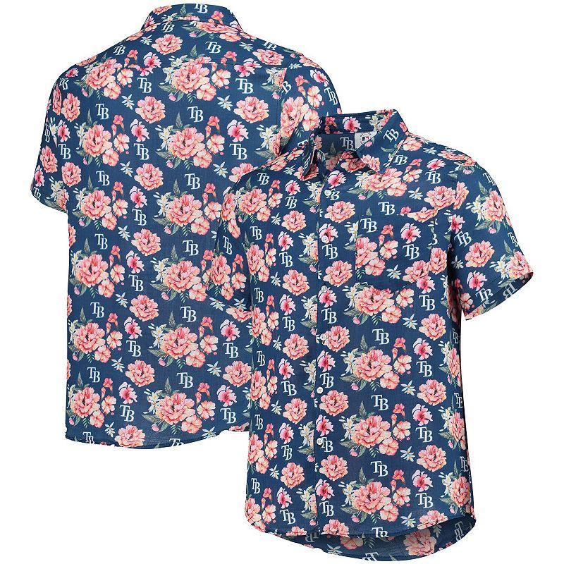 Mens FOCO Tampa Bay Rays Floral Linen Button-Up Shirt Blue Product Image