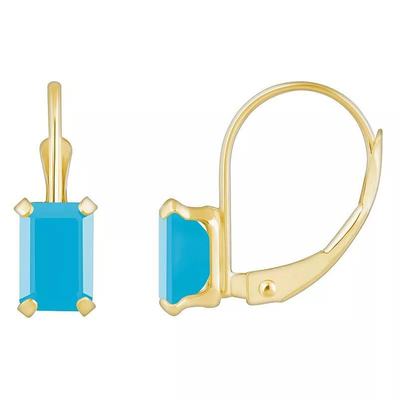 Celebration Gems 10k Gold Emerald Cut Stabilized Turquoise Leverback Earrings, Womens, Blue Product Image