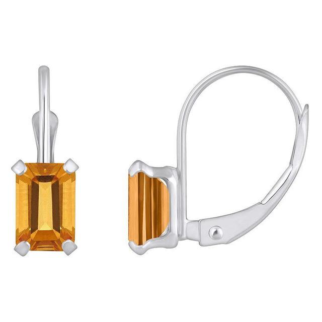 Celebration Gems 10k Gold Emerald Cut Citrine Leverback Earrings, Womens Product Image