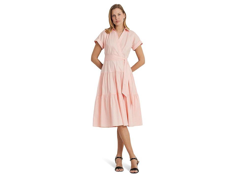 LAUREN Ralph Lauren Belted Cotton-Blend Tiered Dress Opal) Women's Dress Product Image