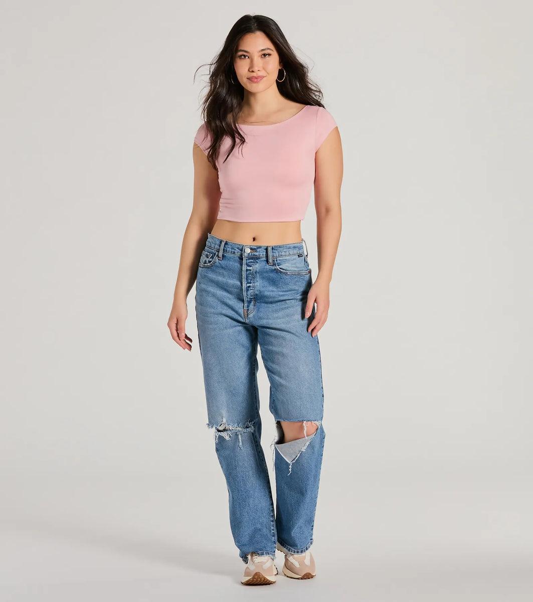 Back It Up Short Sleeve Strappy Crop Top Product Image