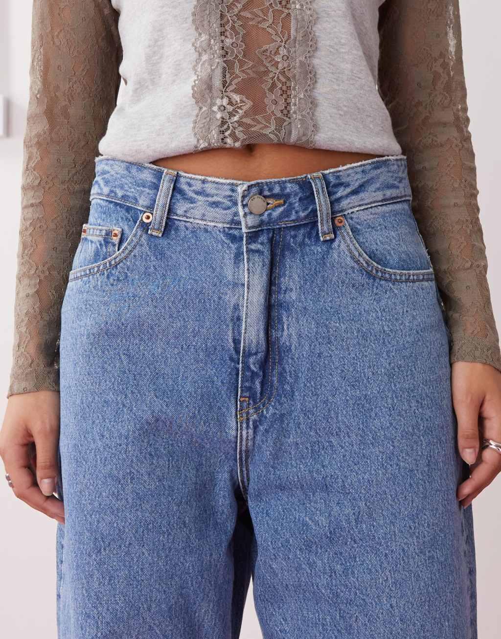 Dr Denim Donna relaxed fit high waist wide straight leg jeans in stream sky retro mid blue wash Product Image