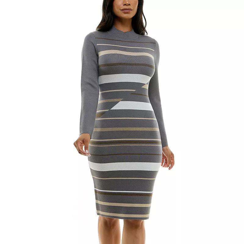 Womens Nina Leonard Ribbed Stripe Sweater Dress Grey Team Product Image