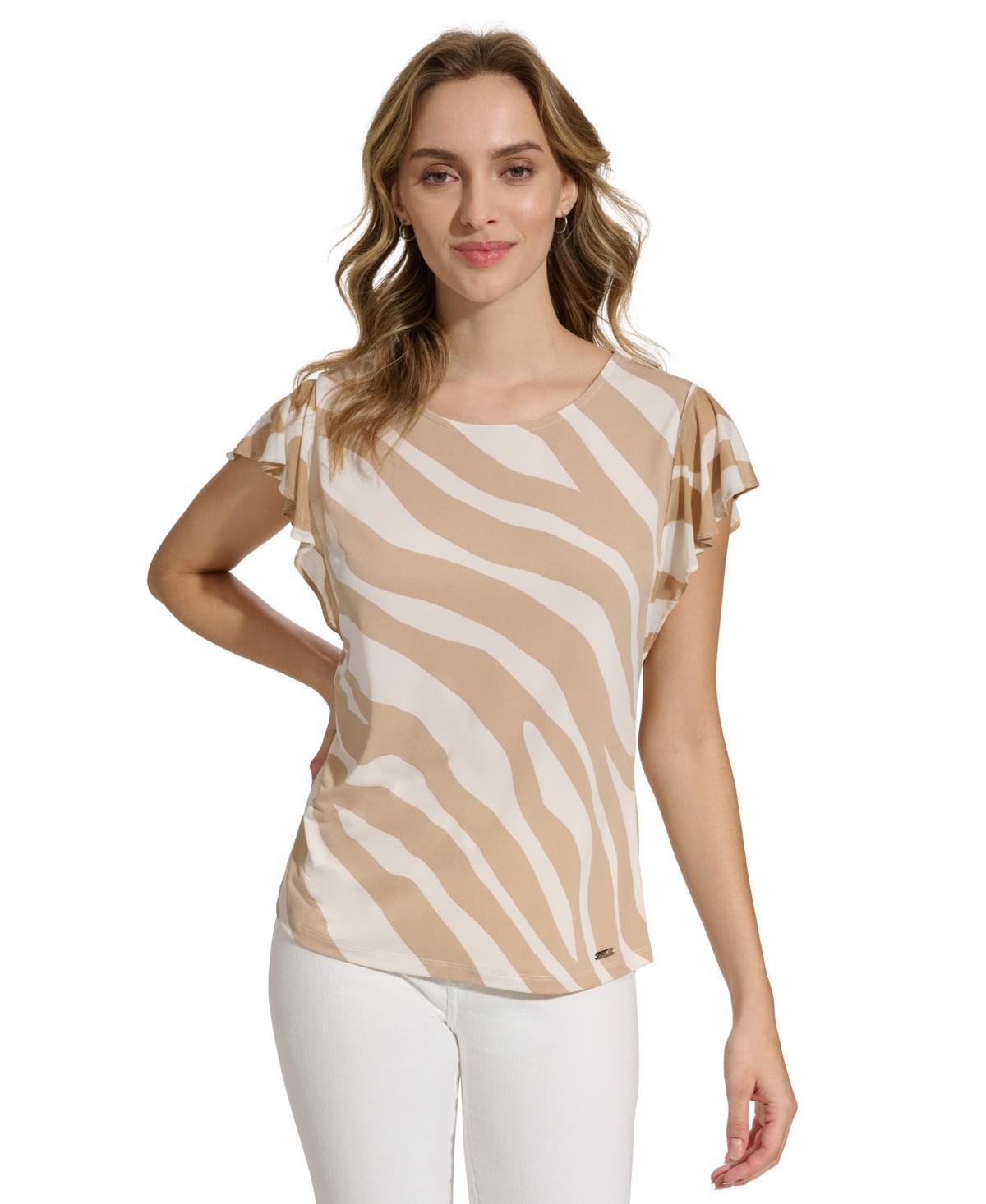 Calvin Klein Womens Printed Mesh Sleeve Top Product Image