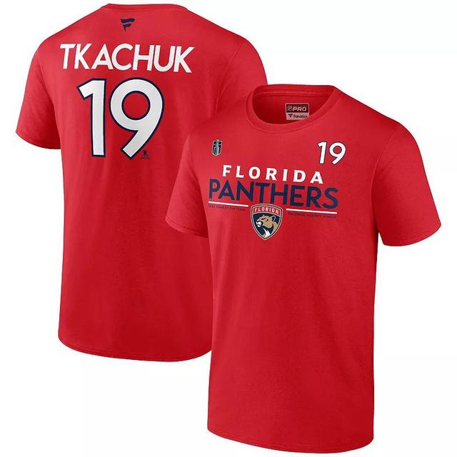 Mens Fanatics Matthew Tkachuk Red Florida Panthers 2024 Stanley Cup Final Authentic Pro Name & Number T-Shirt Product Image