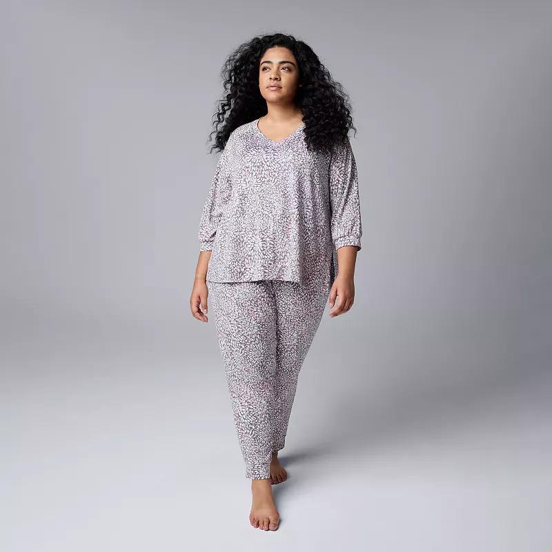 Plus Size Simply Vera Vera Wang 3/4 Sleeve Pajama Top & Pajama Bottoms Set, Womens Product Image