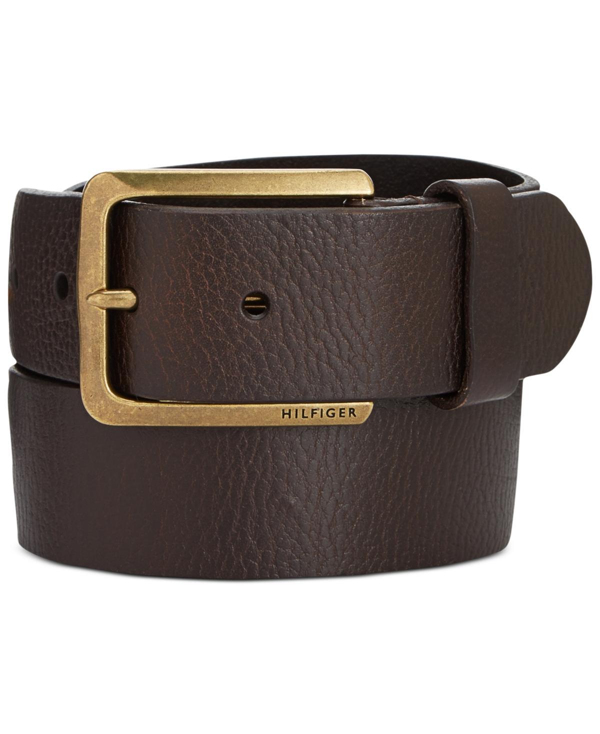 Tommy Hilfiger Mens Heavy Brass Buckle Leather Belt Product Image