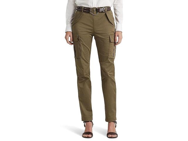 LAUREN Ralph Lauren Cotton Sateen Cargo Pant (Olive Fern) Women's Clothing Product Image