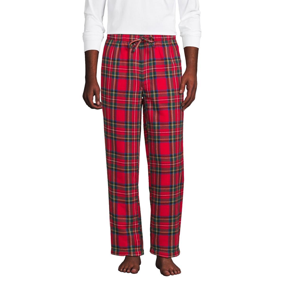 Big & Tall Lands End Plaid Sherpa-Lined Flannel Pajama Sleep Pants, Mens Dark Red Product Image