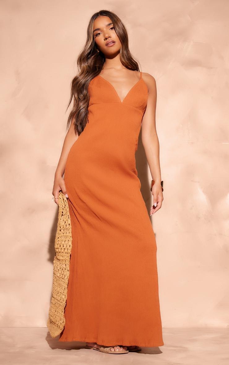 Rust Textured Strappy Maxi Dress Product Image