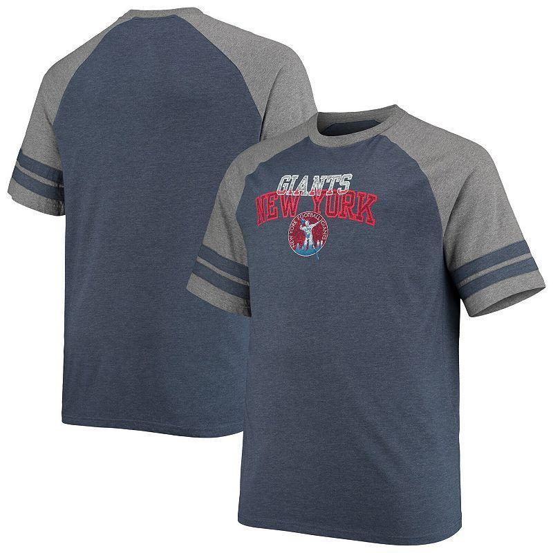 Mens Fanatics Branded Navy/Heathered Gray New York Giants Big & Tall Throwback 2-Stripe Raglan T-Shirt Product Image