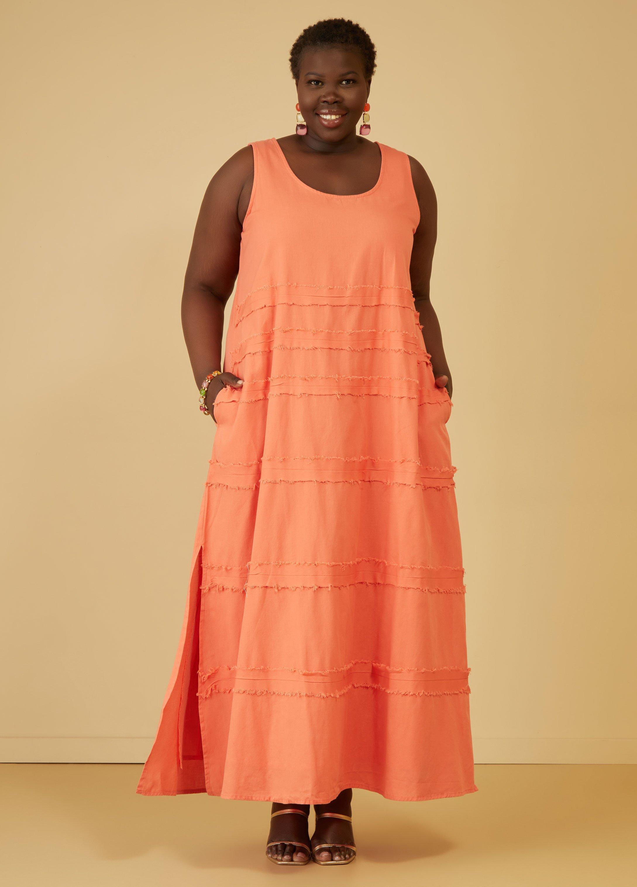 Plus Size Frayed Linen Blend Maxi Dress Ashley Stewart Product Image