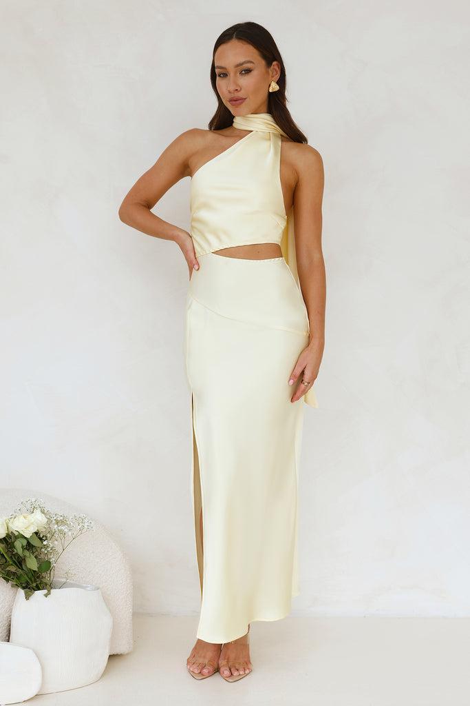 Francesca Satin Midi Dress Yellow Product Image