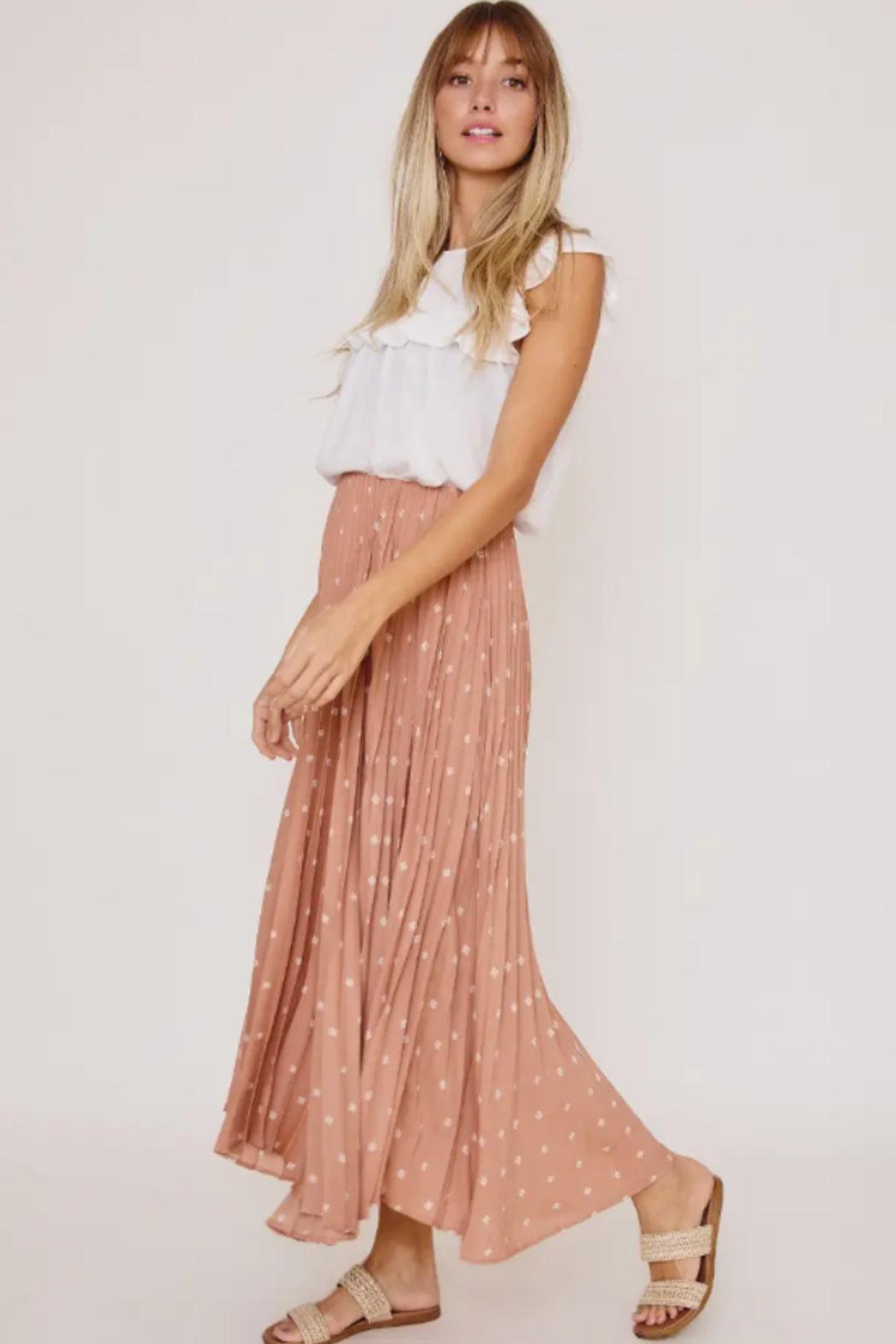 Diamond Dot Print Pleated Maxi Skirt Female Product Image