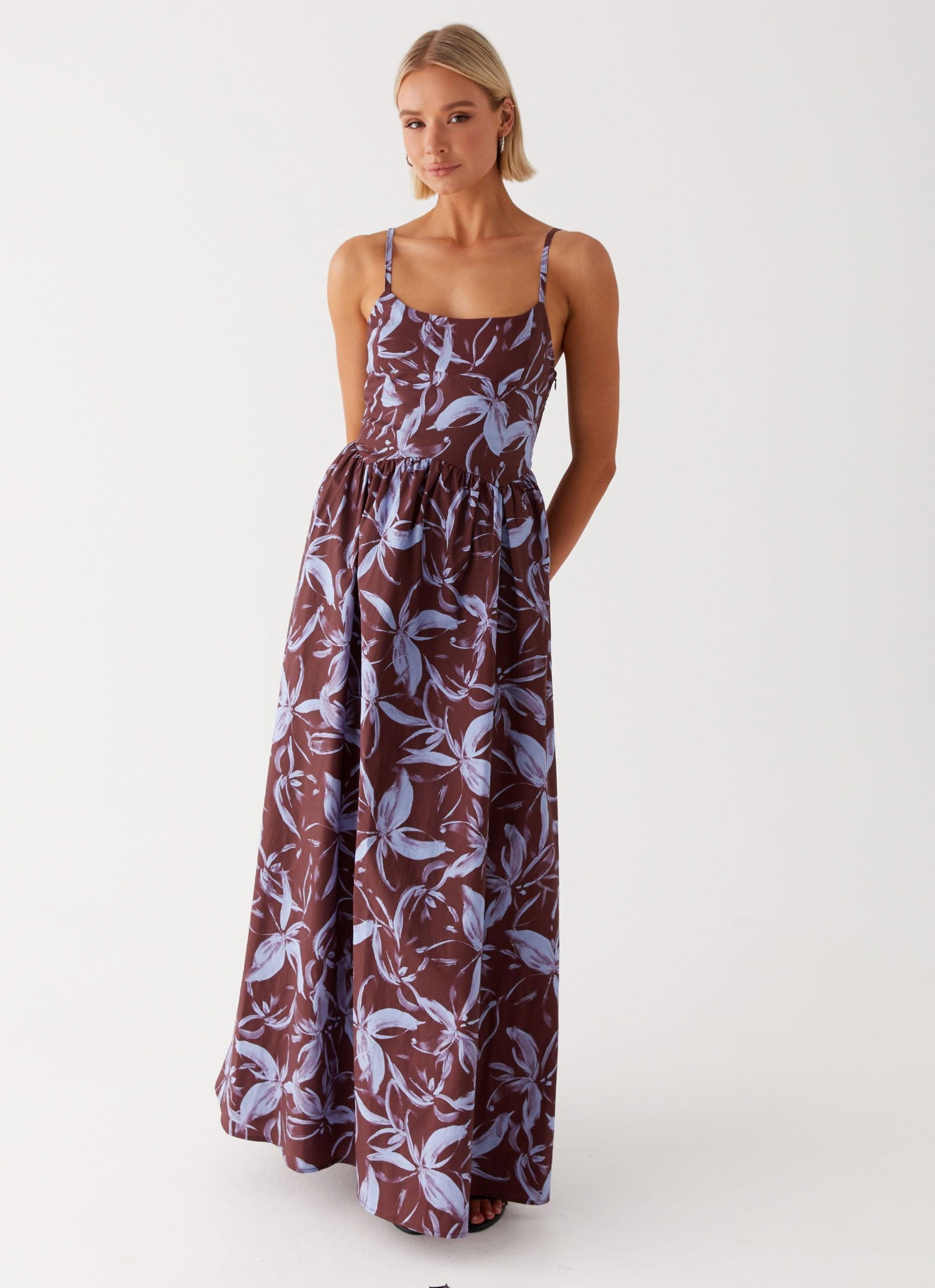 Tesoro Maxi Dress - Brown Purple Floral Product Image