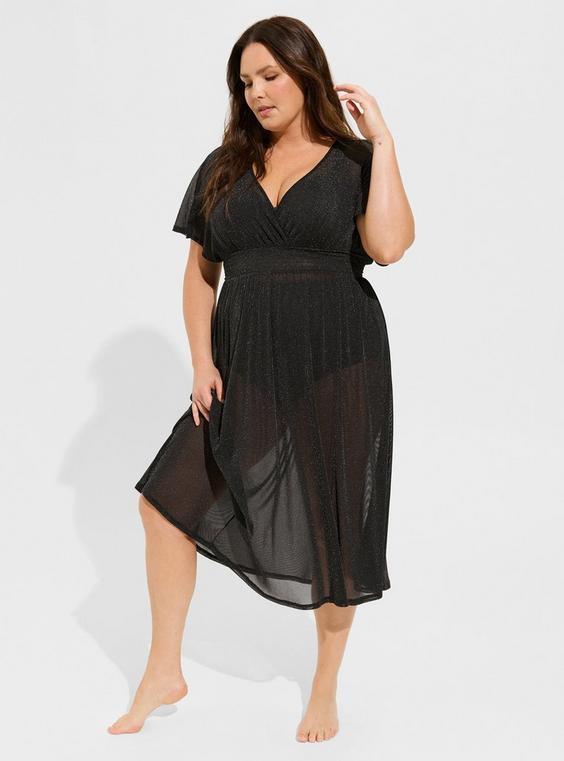 Mesh Shimmer Smocked Waist Maxi Coverup Dress Product Image