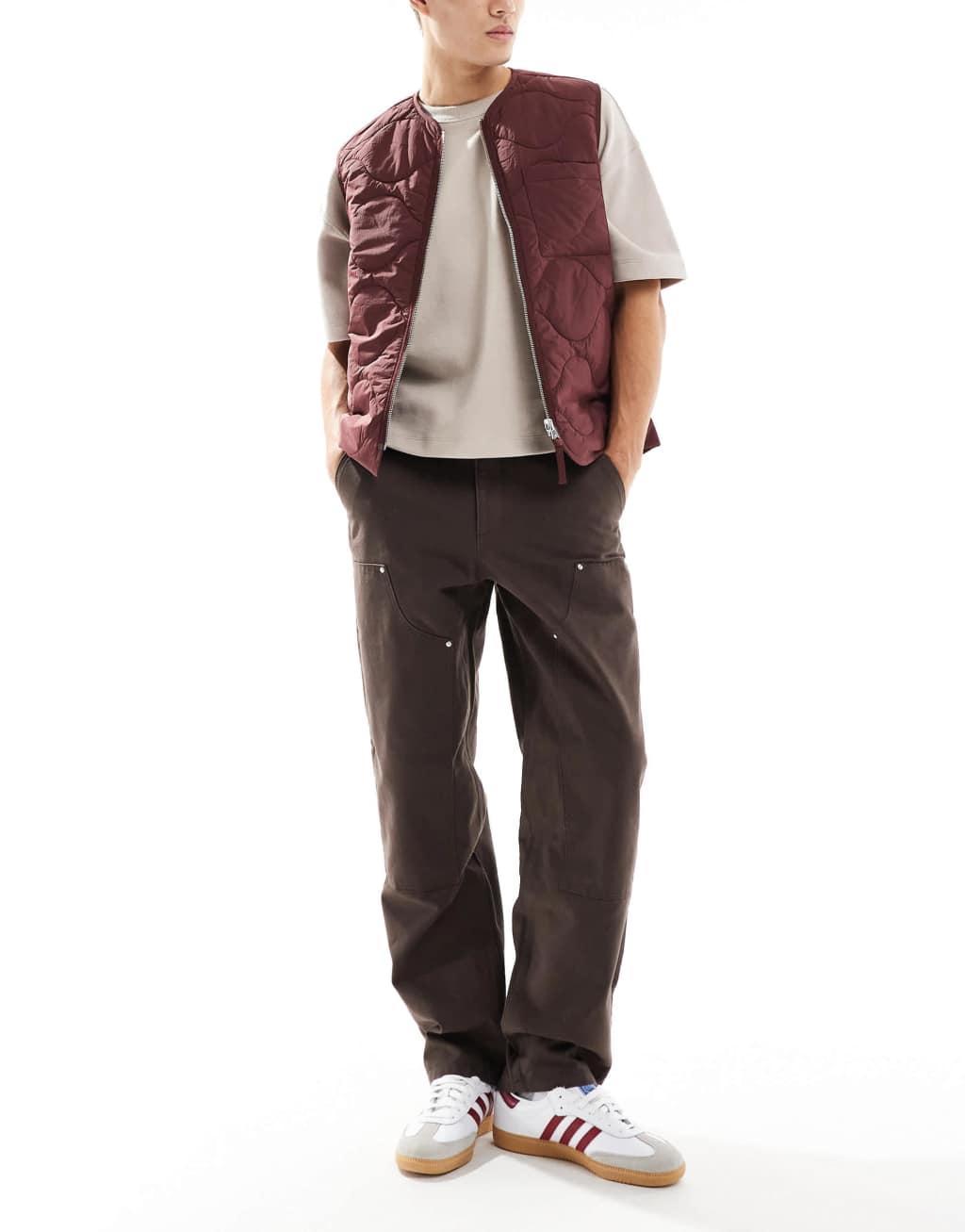 ASOS DESIGN carpenter pants in brown with rivet detailing product image