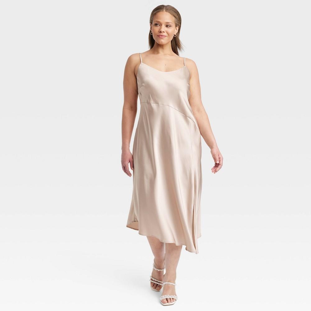 Womens Asymmetrical Midi Slip Dress - A New Day Tan XXL Product Image