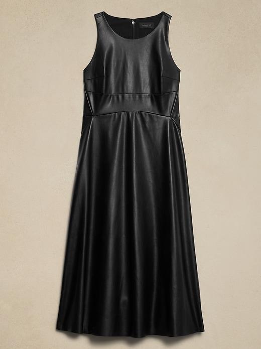 Vegan Leather Paneled Midi Dress Product Image