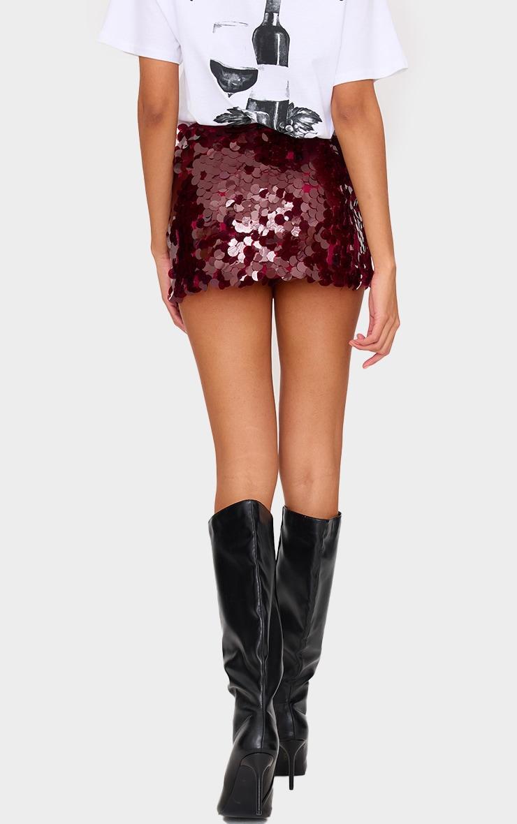 Burgundy Disc Sequin Mini Skirt Product Image