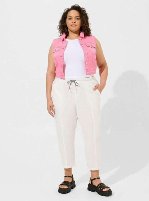 High-Rise Straight Leg Pull-On Crop Stretch Poplin Pant Product Image