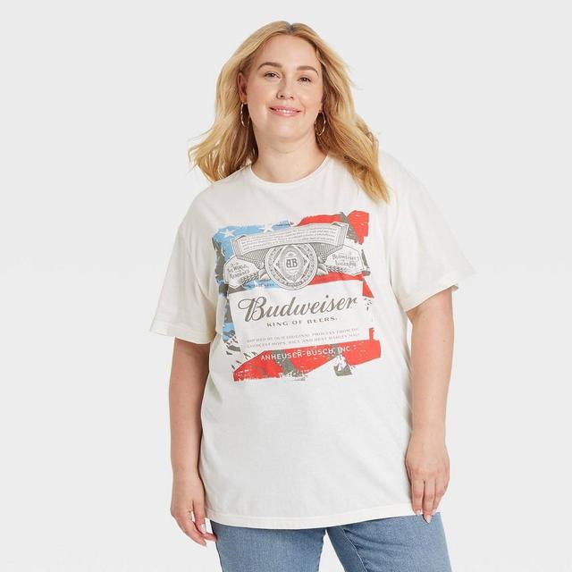 Womens Budweiser American Flag Oversized Short Sleeve Graphic T-Shirt - Ivory Product Image