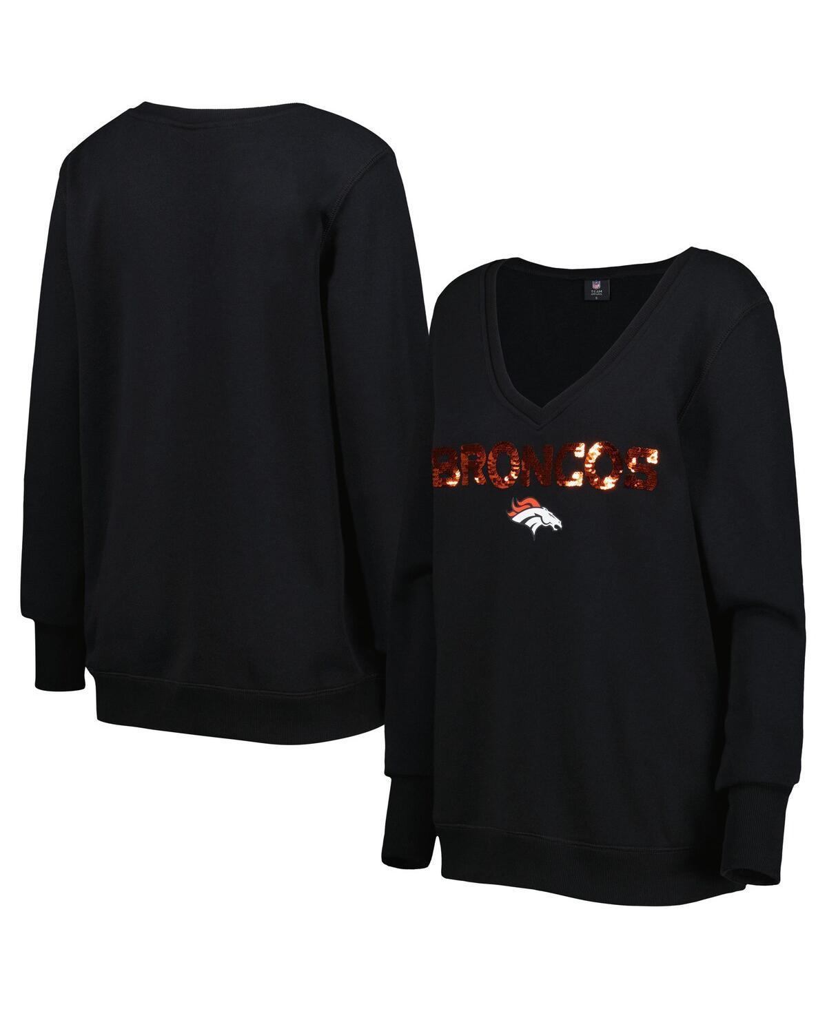 Womens Cuce Black Denver Broncos Sequin Logo V-Neck Pullover Sweatshirt Product Image