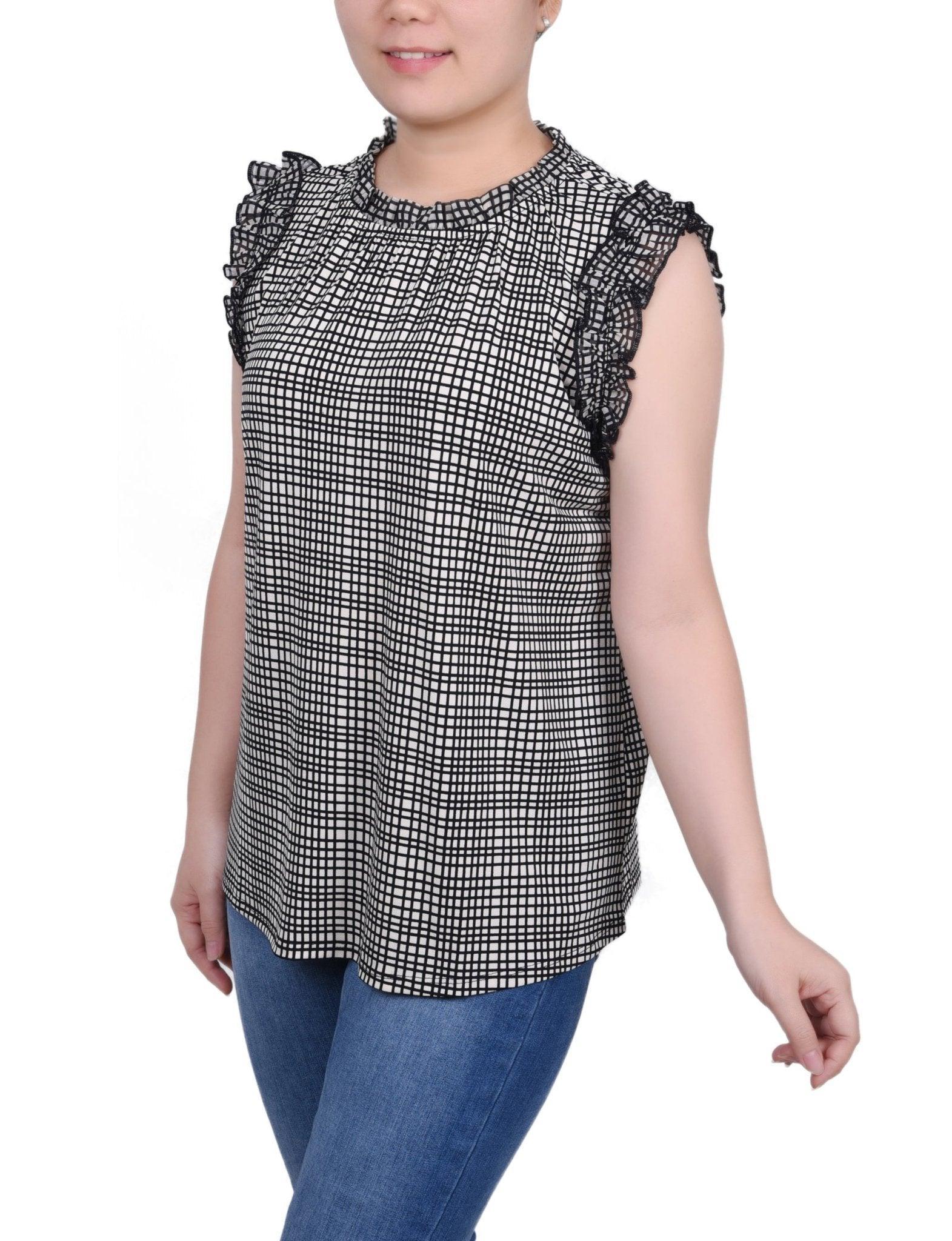 Sleeveless Crepe Top With Chiffon Ruffles - Petite Product Image