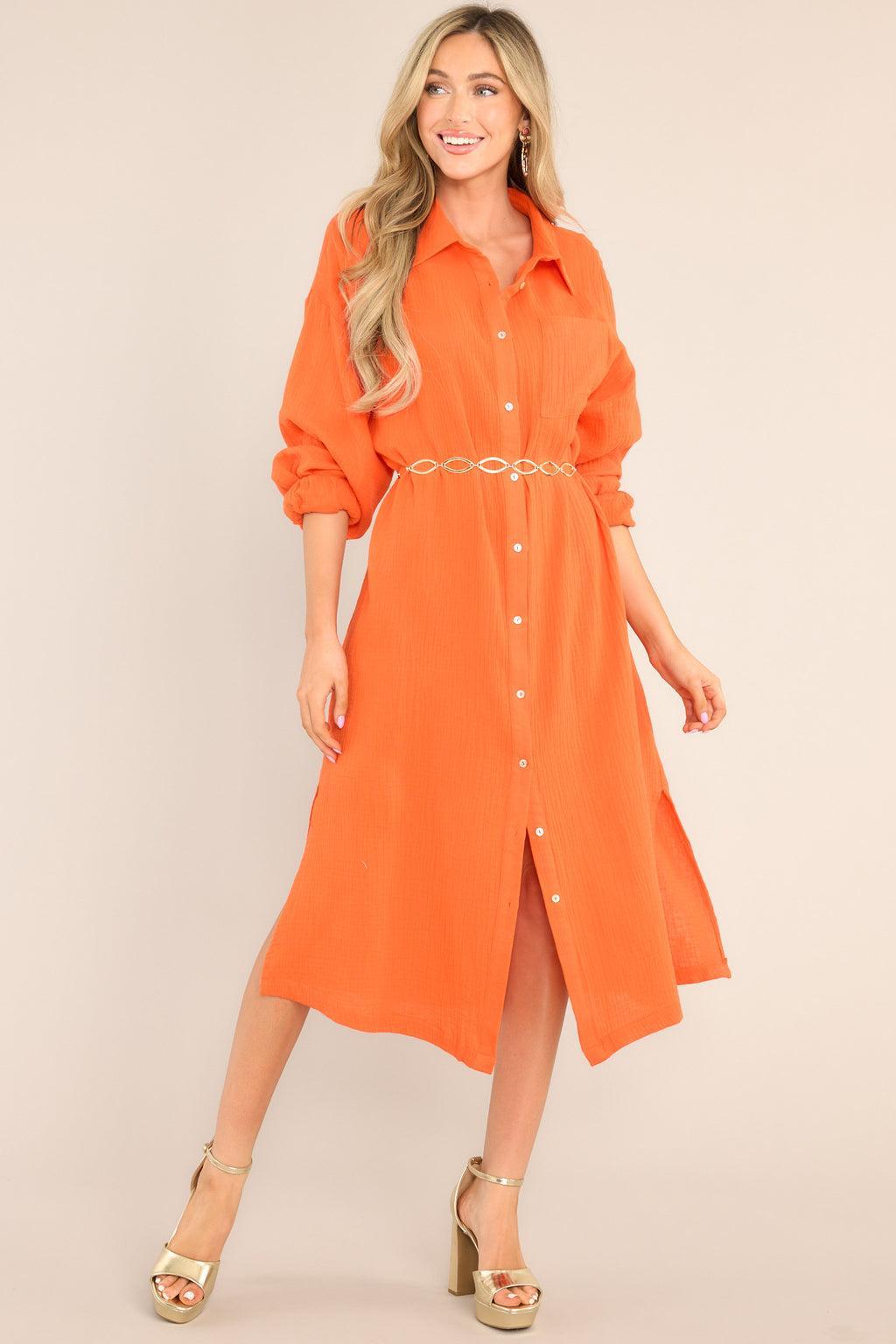 Somewhere Up Above Flame 100% Cotton Midi Dress Product Image