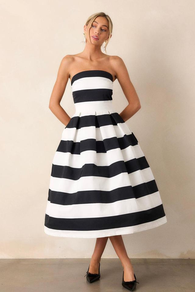 Crisp Contrast Black & White Stripe Strapless Midi Dress (RESTOCK FEBRUARY 2025) Product Image