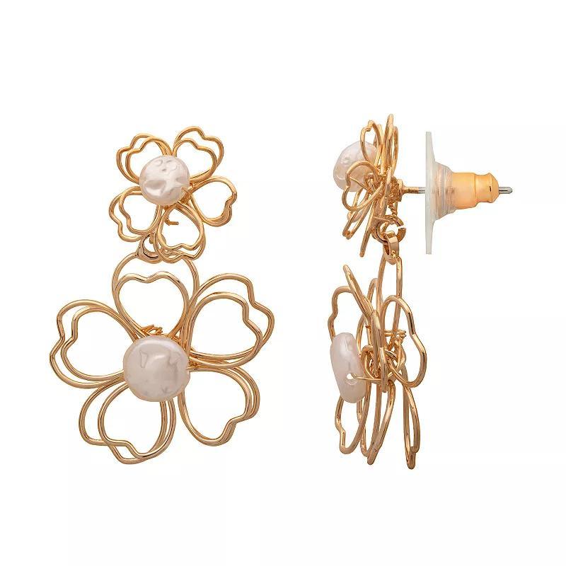 Emberly Gold Tone Wire Floral Simulated Pearl Drop Earrings, Womens Product Image