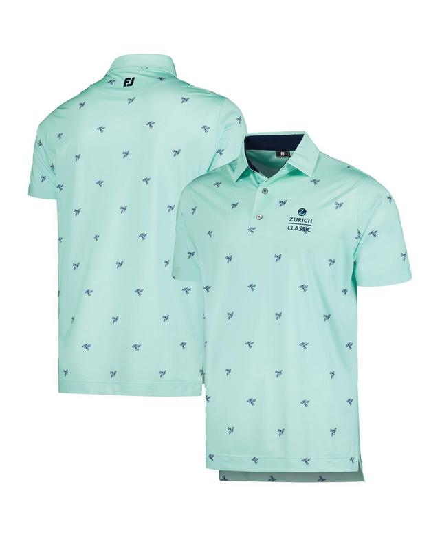 FootJoy Mens Turquoise Zurich Classic Thistle Print Lisle ProDry Polo Product Image