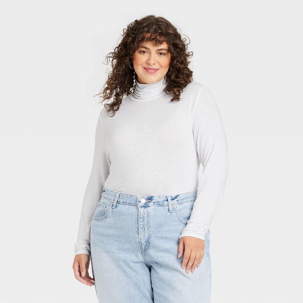 Womens Long Sleeve Mock Turtleneck T-Shirt - Universal Thread White 4X Product Image